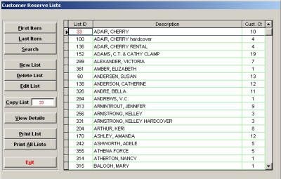 Customer Reserve List