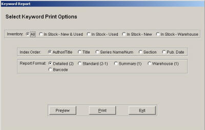 Reports - Select Keyword print Options