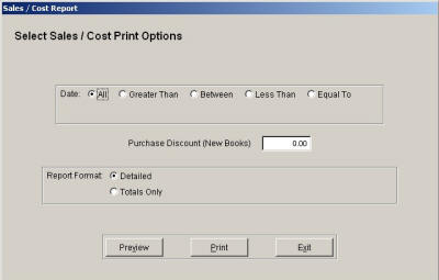Reports - Sales/Cost Print Options