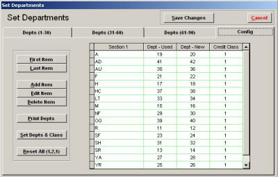 Utilities - Set Departments Config