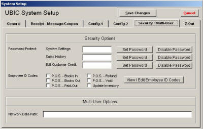 Utilities - System Setup - Security/Multi-User