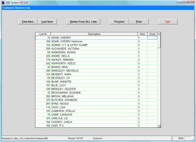 Customer Reserve List